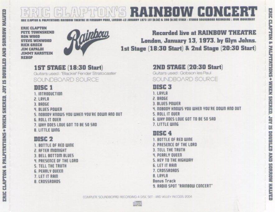 Eric Clapton Rainbow Concert 1973 : Back